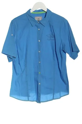 Arqueonautas Chemise à manches courtes bleu lettrage brodé style décontracté