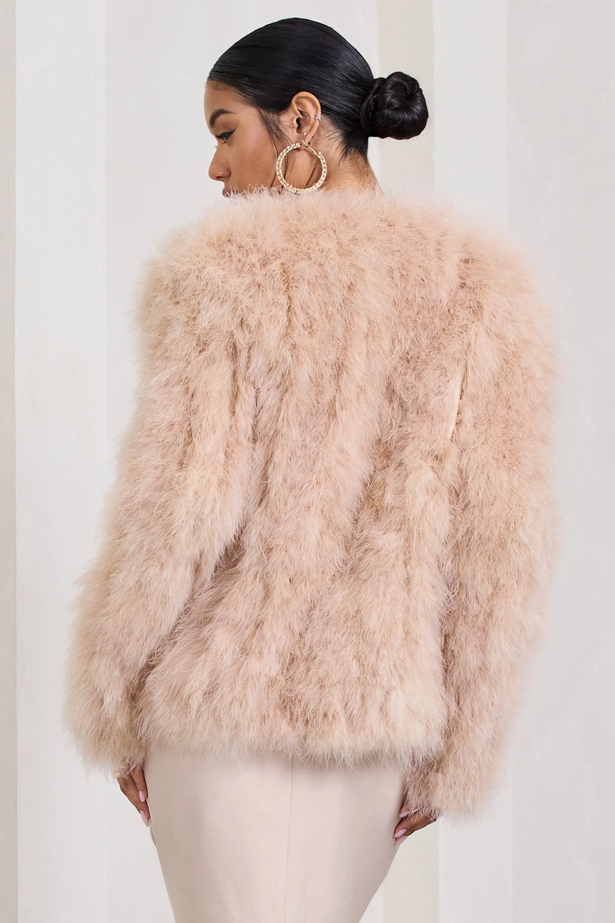 Aves | Veste courte champagne en plumes