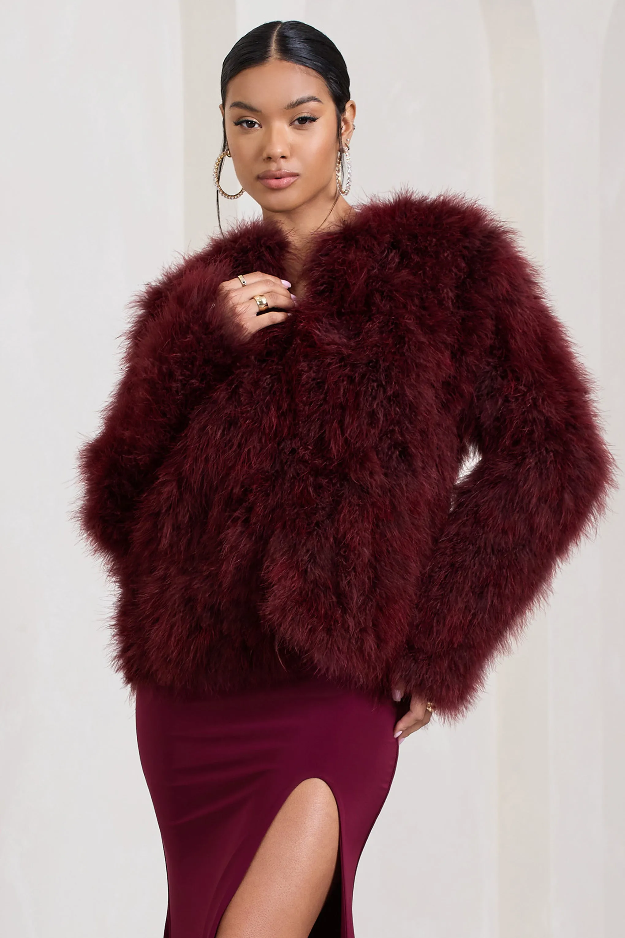 Aves | Veste courte rouge en fourrure moelleuse