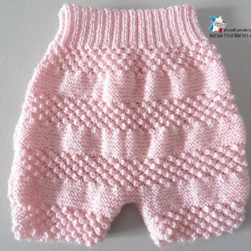 Bloomer bébé naissance, short bb, mousse et astrakan, calinou  rose layette tricot bb modèle sur commande