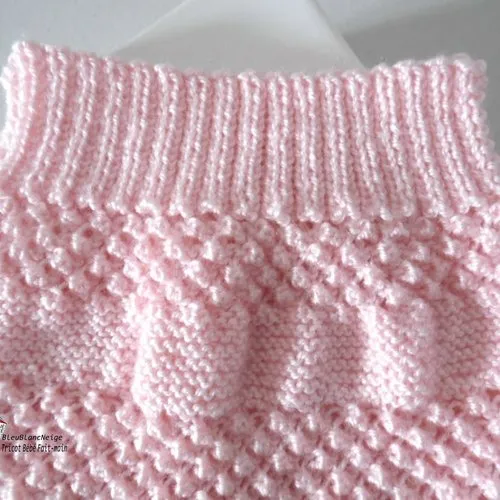 Bloomer bébé naissance, short bb, mousse et astrakan, calinou  rose layette tricot bb modèle sur commande