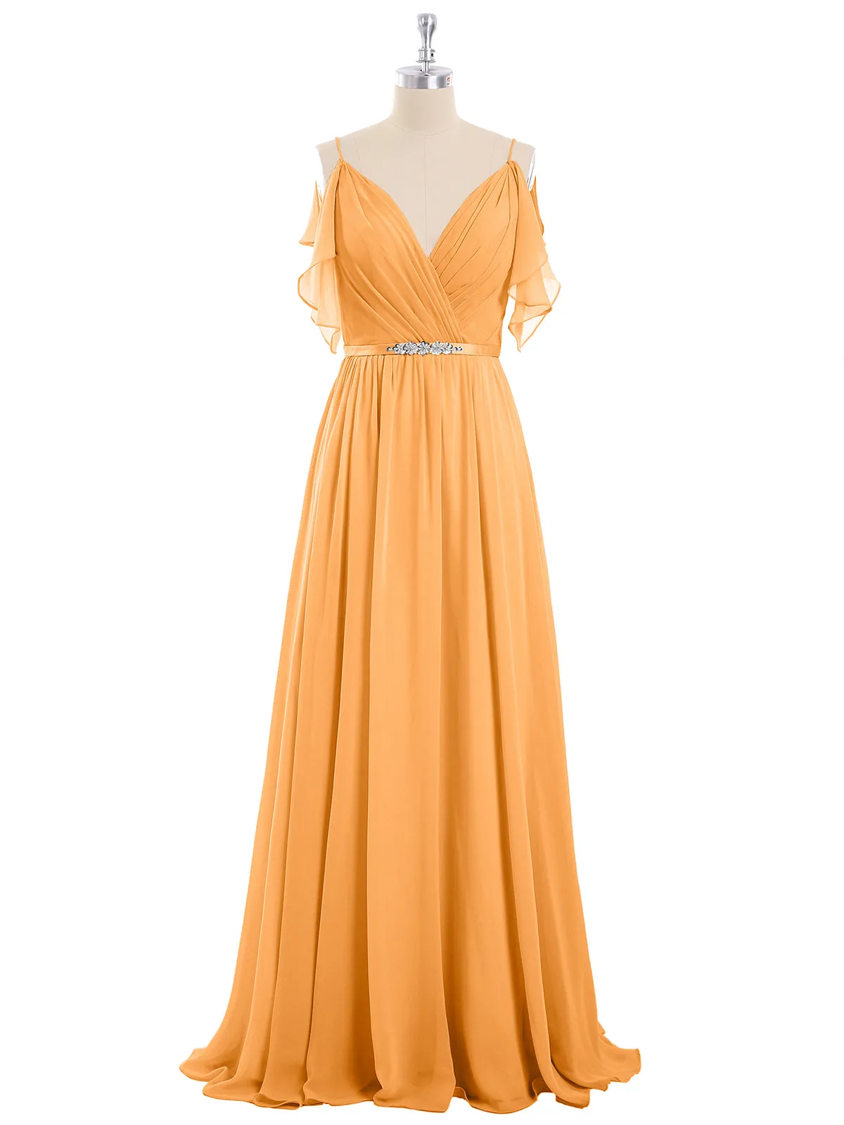 Bretelle Spaghetti Mousseline Robe avec Col en V Mandarine