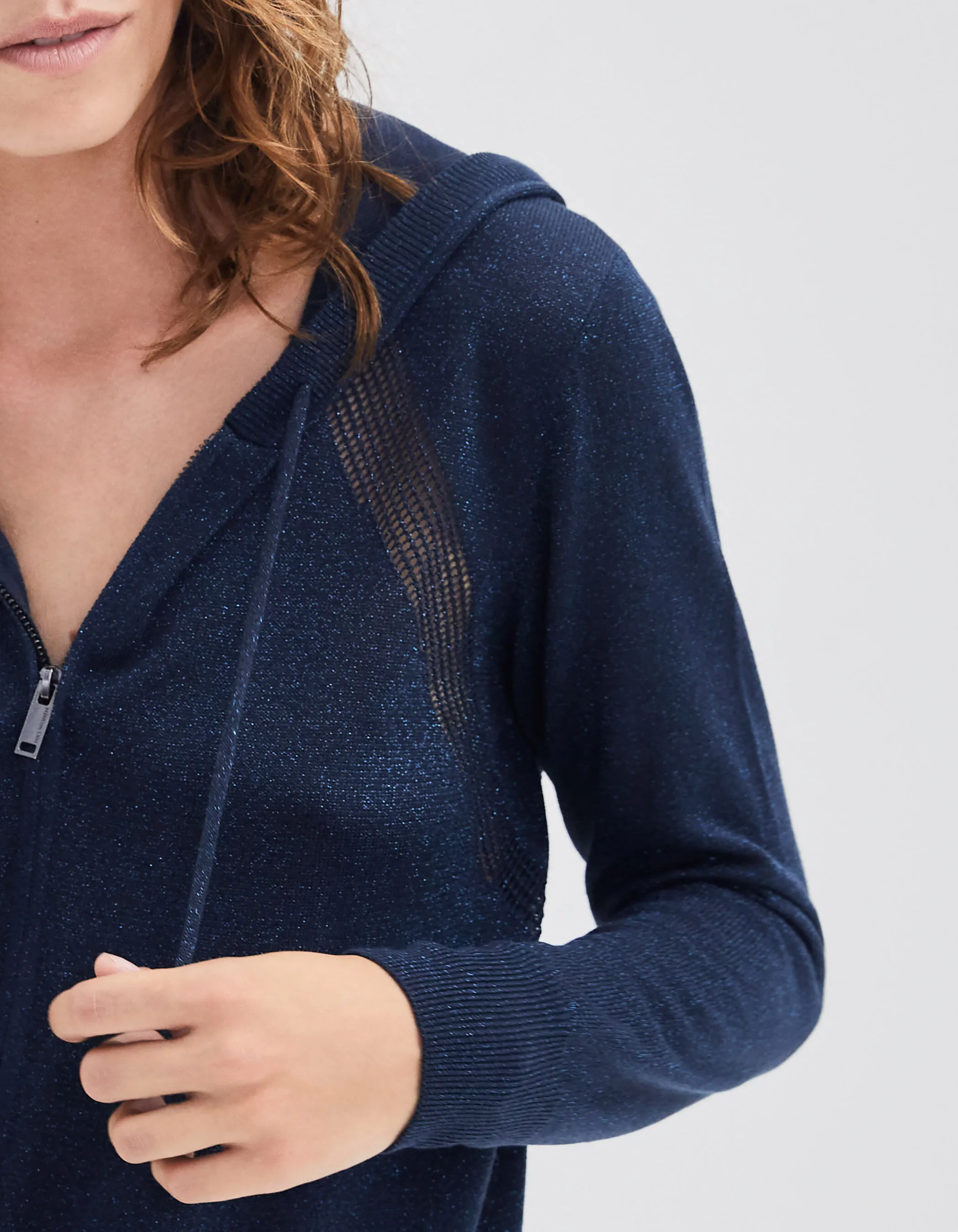 Cardigan marine tricot lurex à capuche Femme