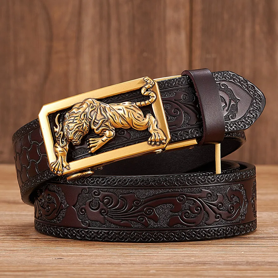 Ceinture en cuir boucle artistique pour hommes