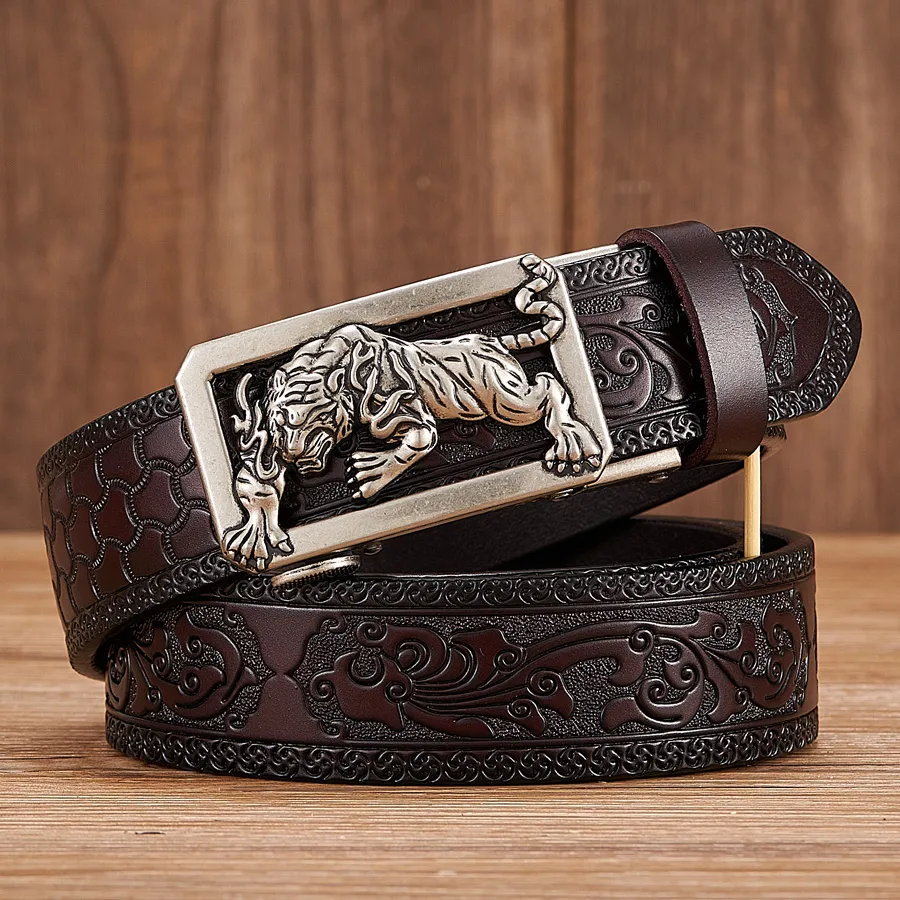 Ceinture en cuir boucle artistique pour hommes