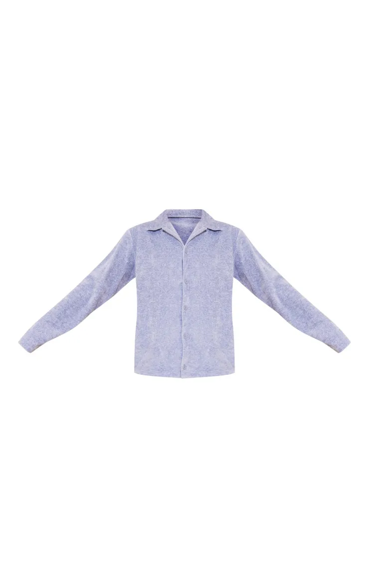 Chemise de pyjama boutonnée en velours gris à manches longues