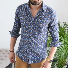 chemise homme bleu marine à fleurs