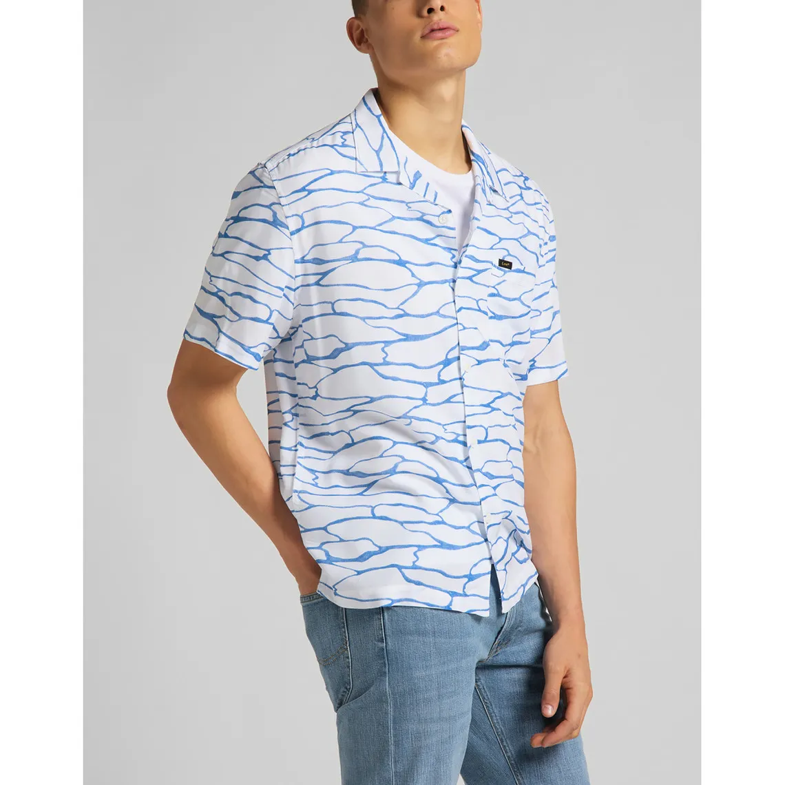 Chemise imprimée SS Resort Shirt blanc en coton Lee - Chemise Homme sur MenCorner