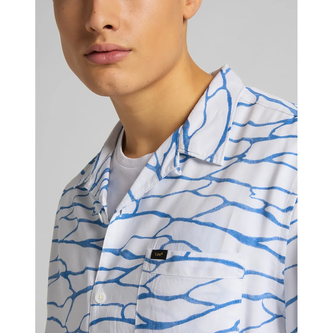 Chemise imprimée SS Resort Shirt blanc en coton Lee - Chemise Homme sur MenCorner