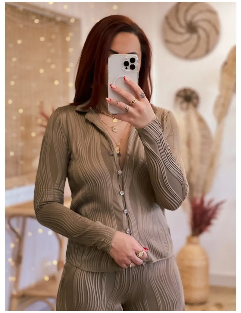 Chemise motifs ondulés beige - Mercure | MONLOOK