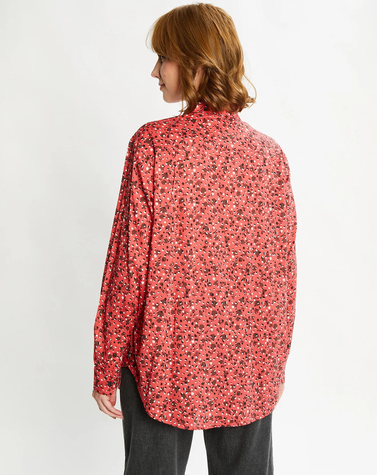 Chemise Oversize en Coton Bio mélangé imprimée rouge