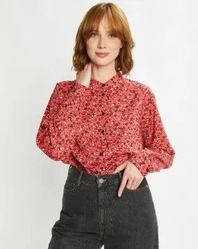 Chemise Oversize en Coton Bio mélangé imprimée rouge