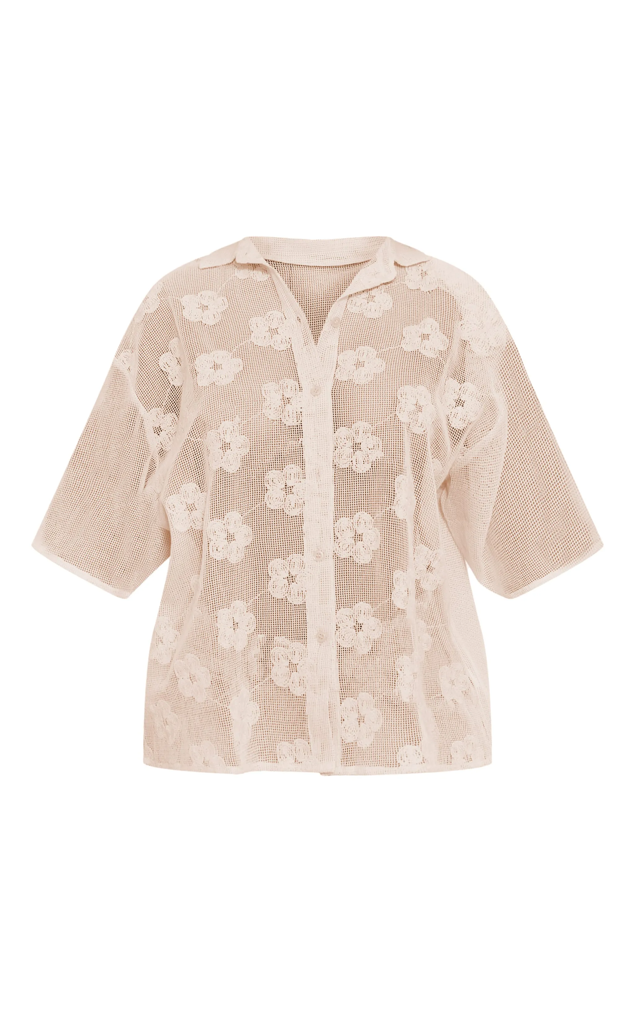 Chemise oversize à fleurs brodées beige