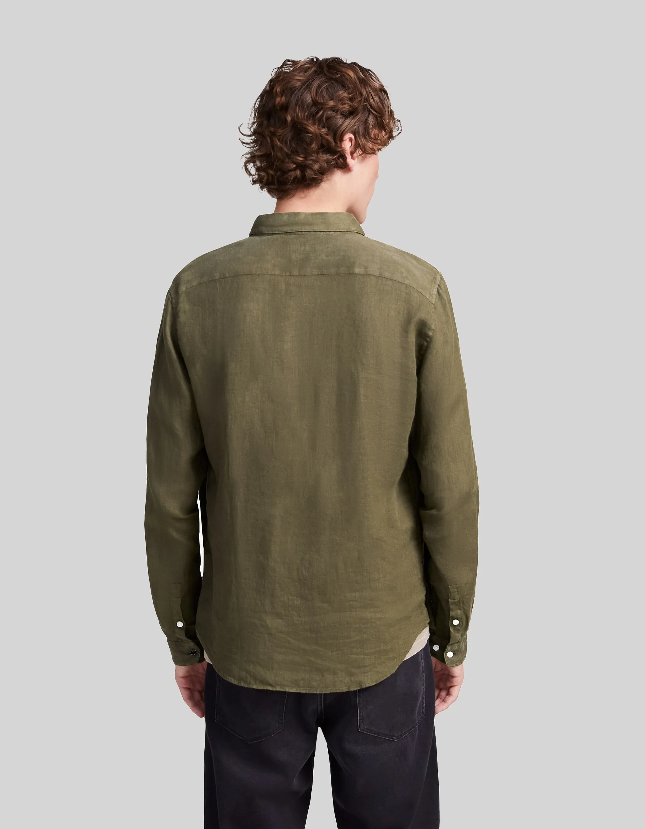 Chemise SLIM army green 100% lin Homme