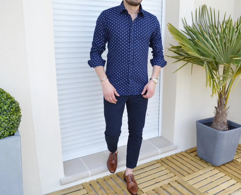 Chemise slim fit bleu marine Paolo