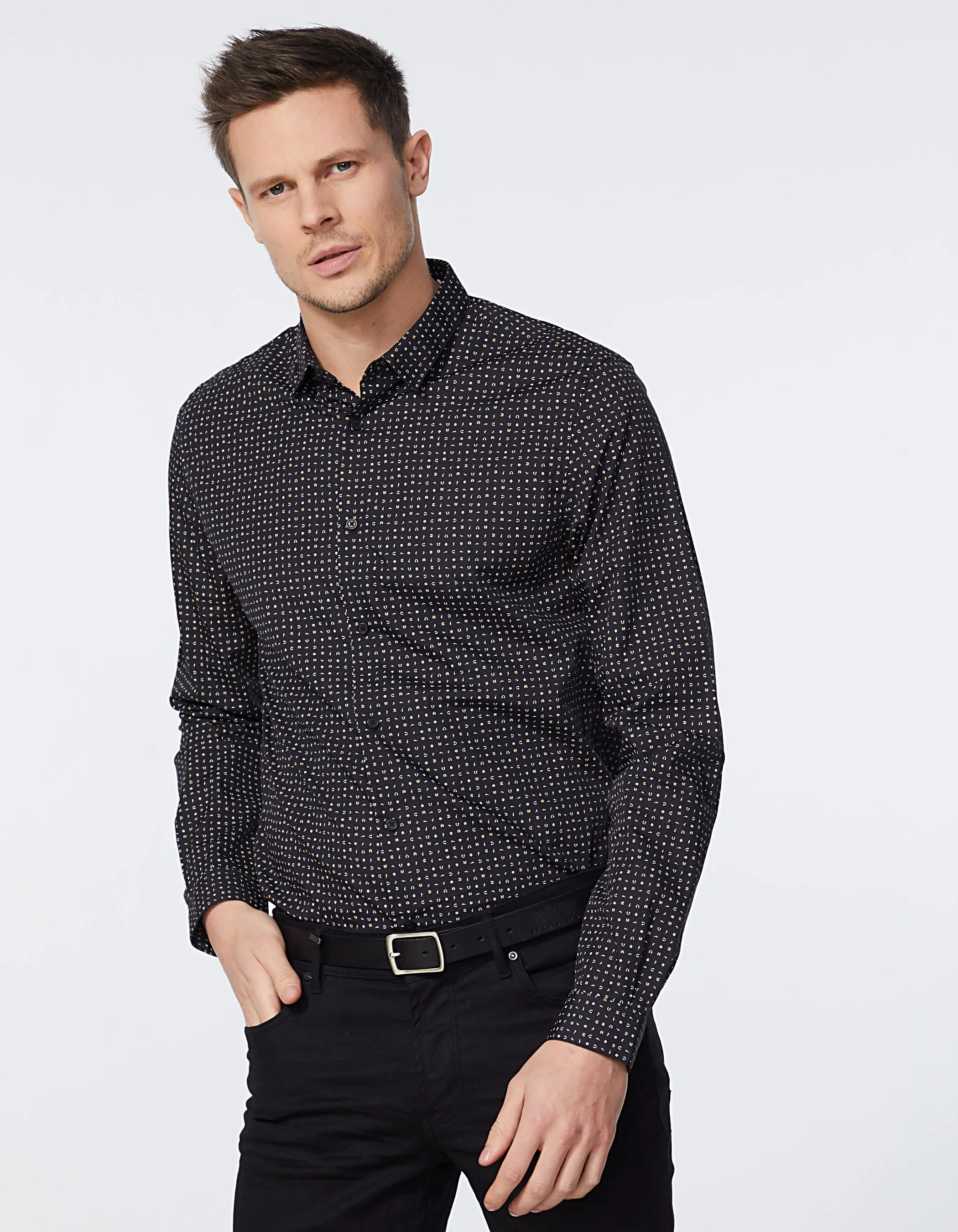 Chemise SLIM noire imprimé Rock Homme