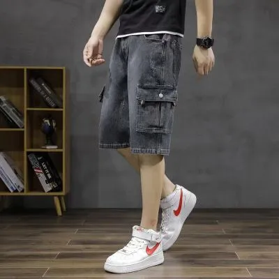 Denim short homme baggy cargo