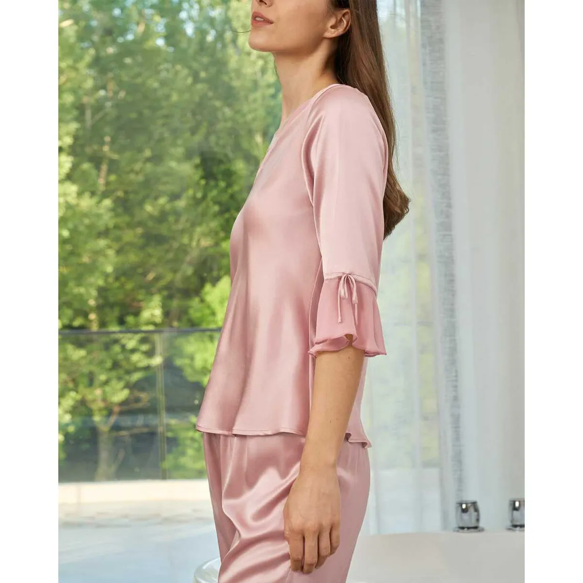 Ensemble De Pyjama En Soie  Dentelle rose poudre | 3 Suisses