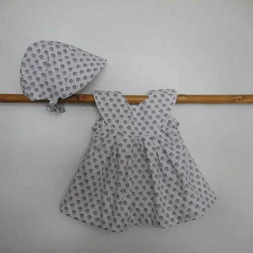 Ensemble robe et béguin en coton , 3-6 mois, cadeau naissance