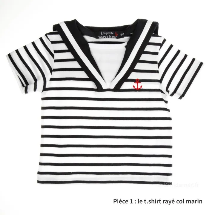 Ensemble short et t-shirt marin enfant ETRETAT Petits cœurs à la mer