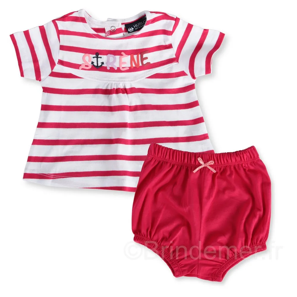 Ensemble short et t-shirt marin pour bébé fille Hublot