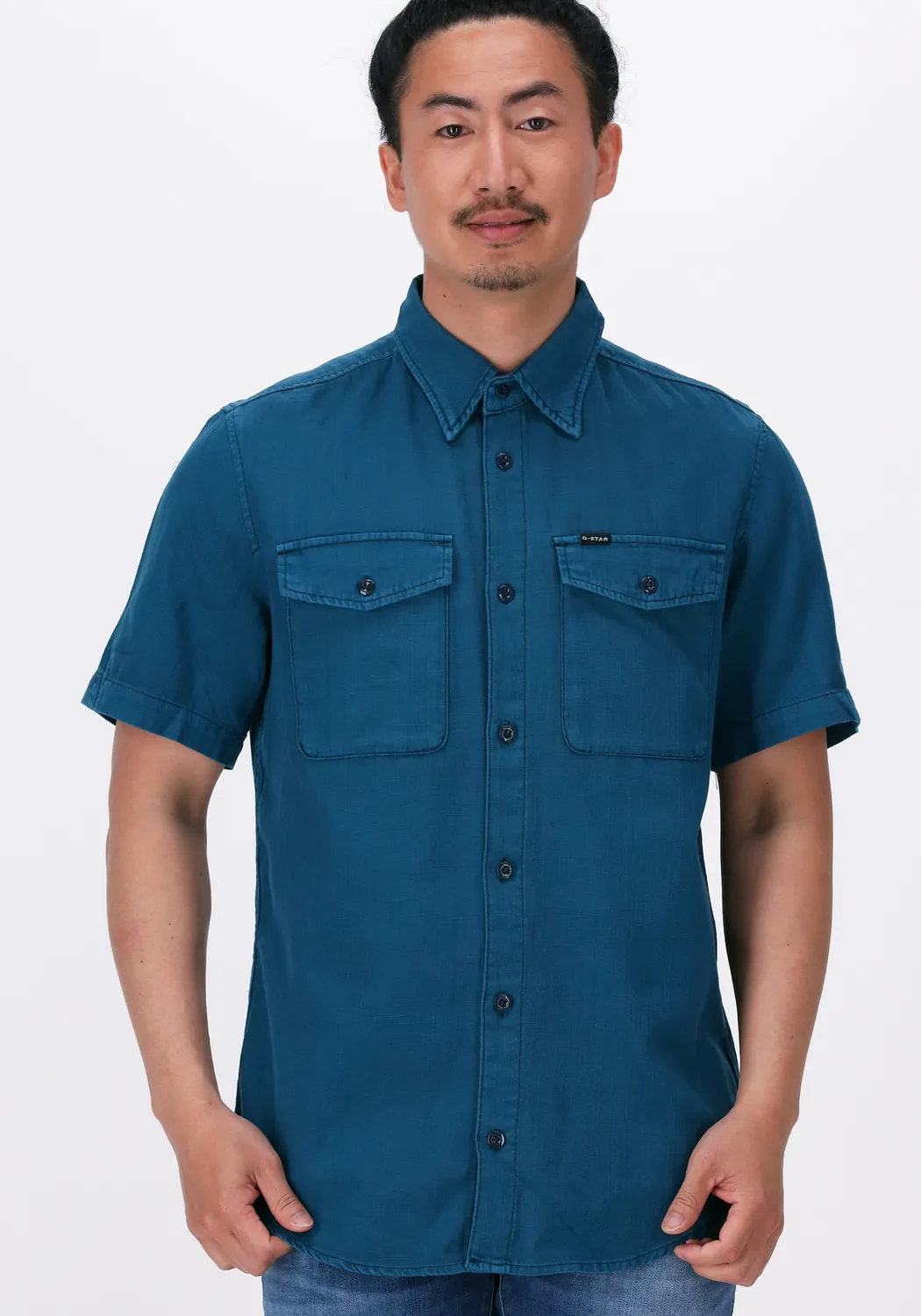 g-star raw chemise décontracté marine slim shirt s\s essence