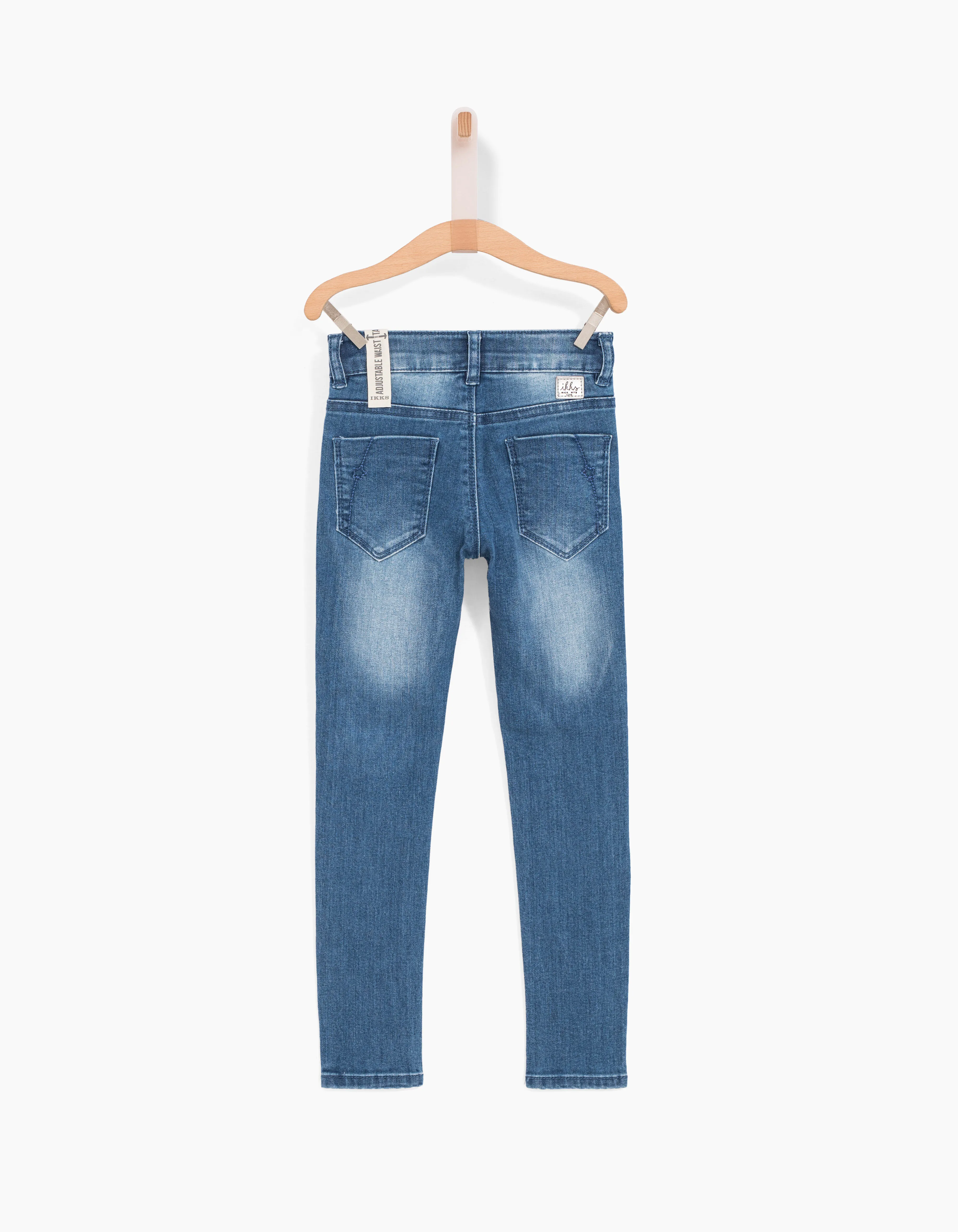 Jean skinny bleu brodé perles et strass fille