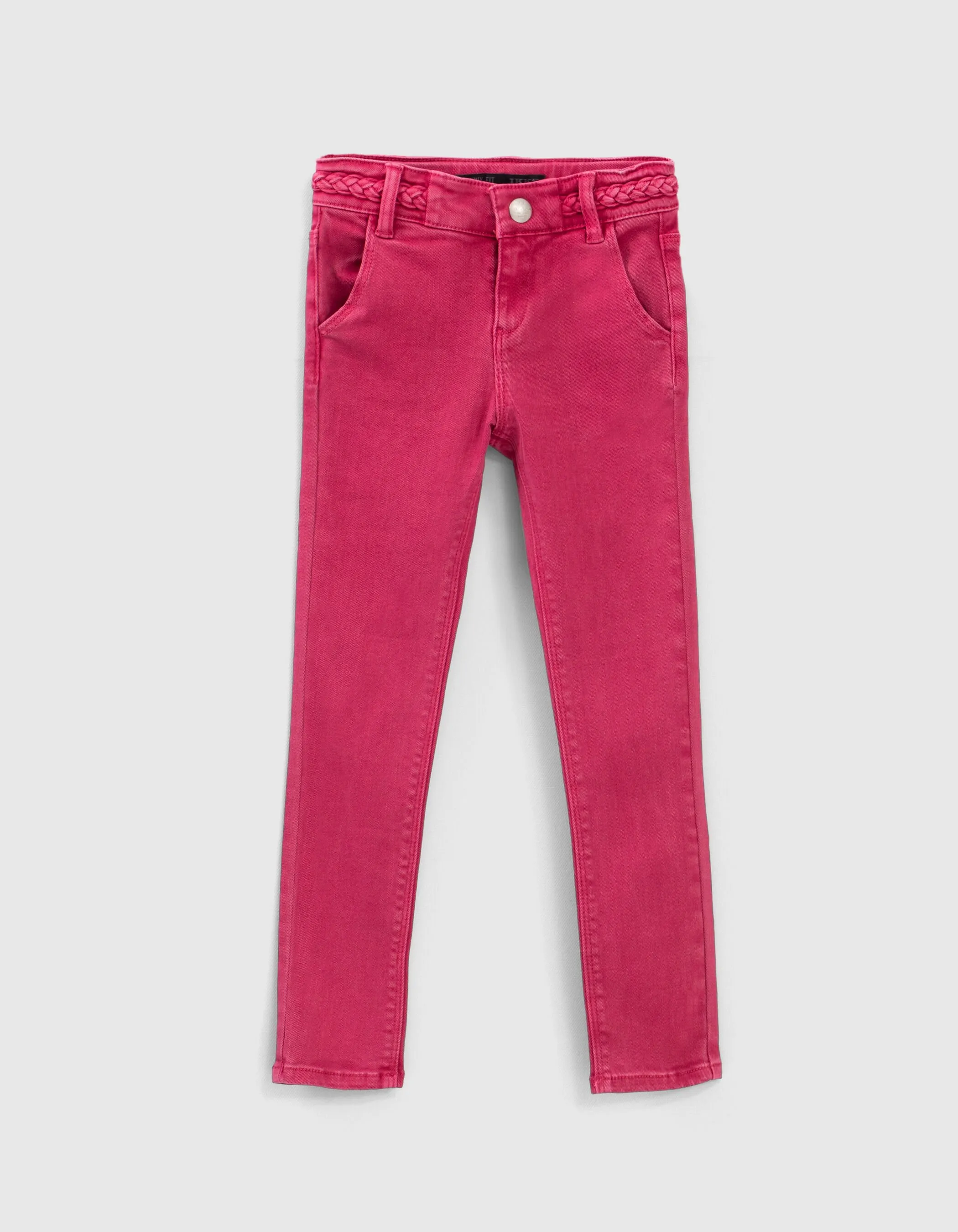 Jean skinny fuchsia ceinture tressée fille