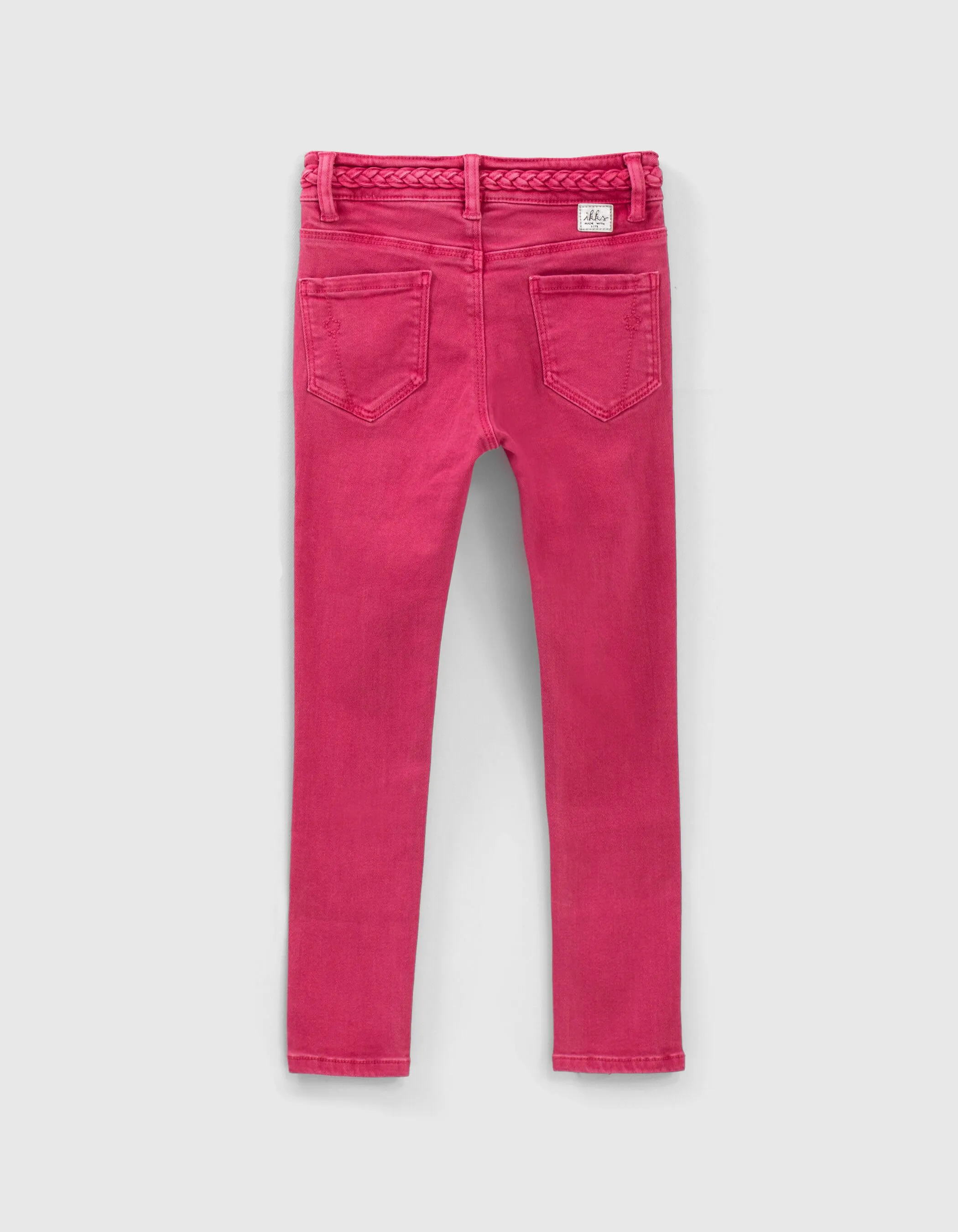 Jean skinny fuchsia ceinture tressée fille