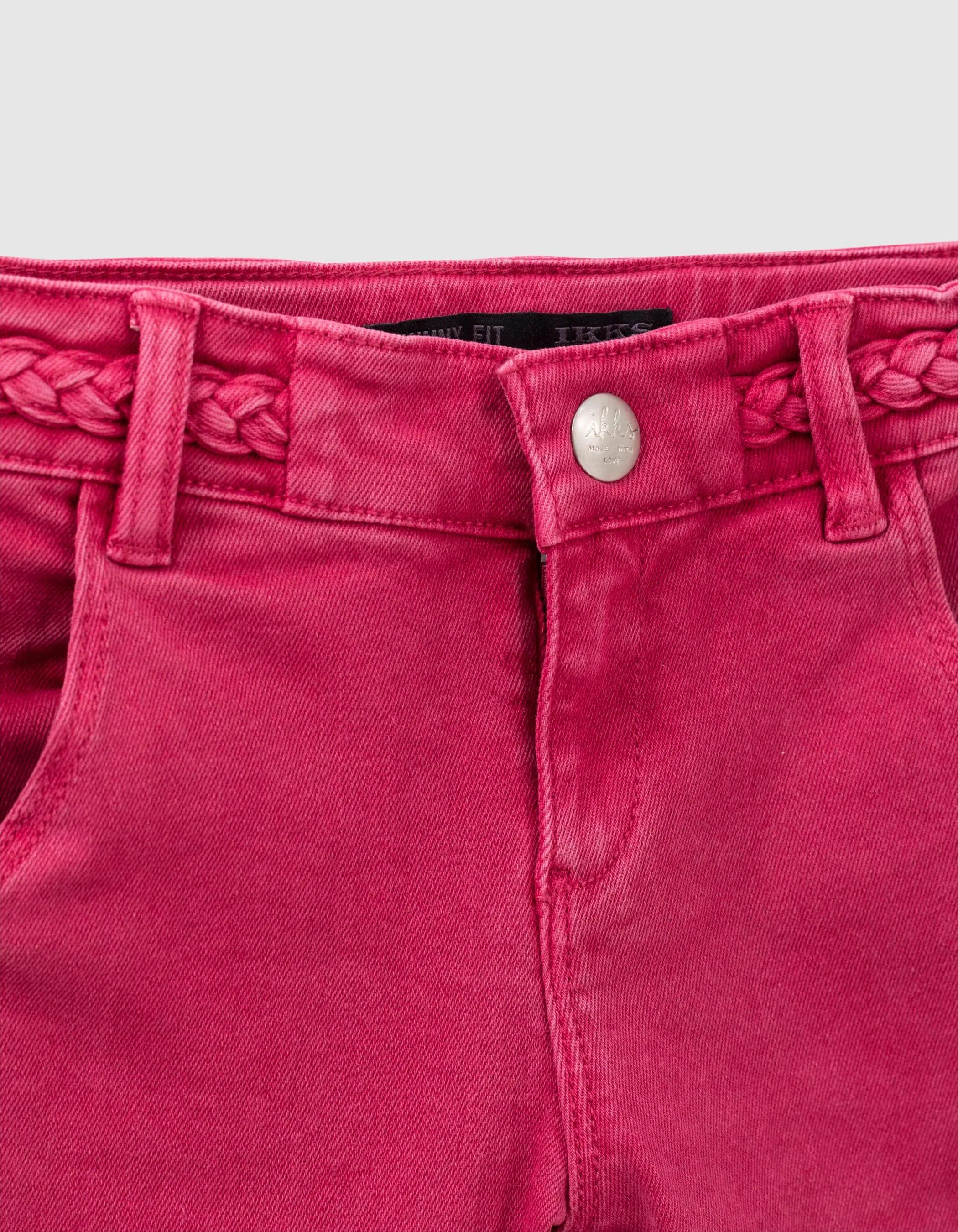 Jean skinny fuchsia ceinture tressée fille