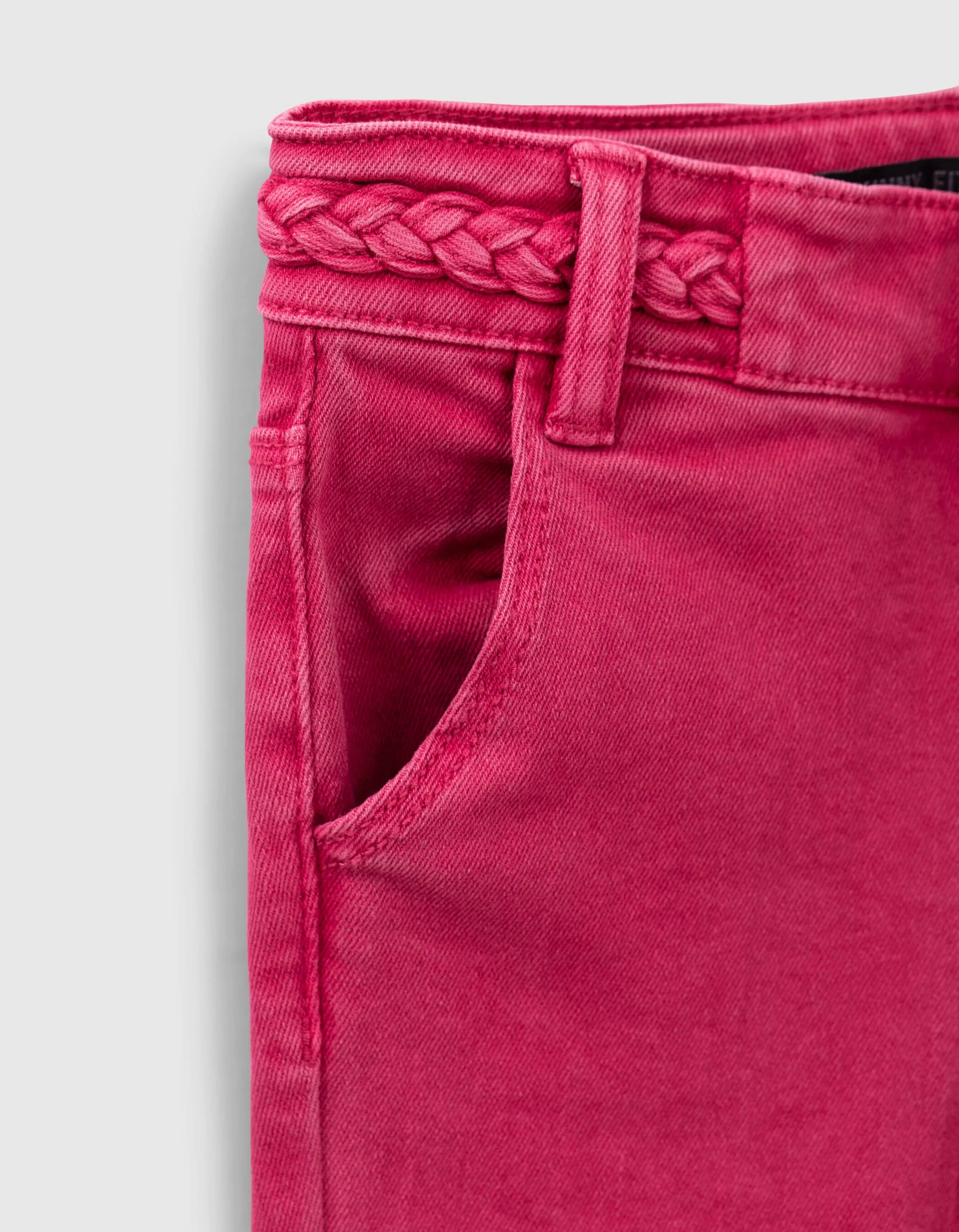 Jean skinny fuchsia ceinture tressée fille