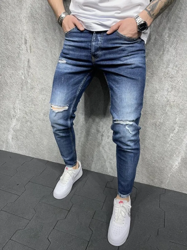 jean slim homme destroy bleu | Mode urbaine | 2Y PREMIUM