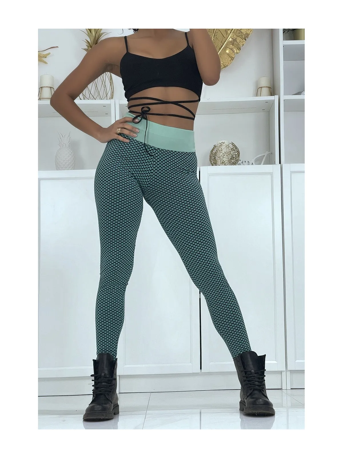 Legging push-up vert avec motif