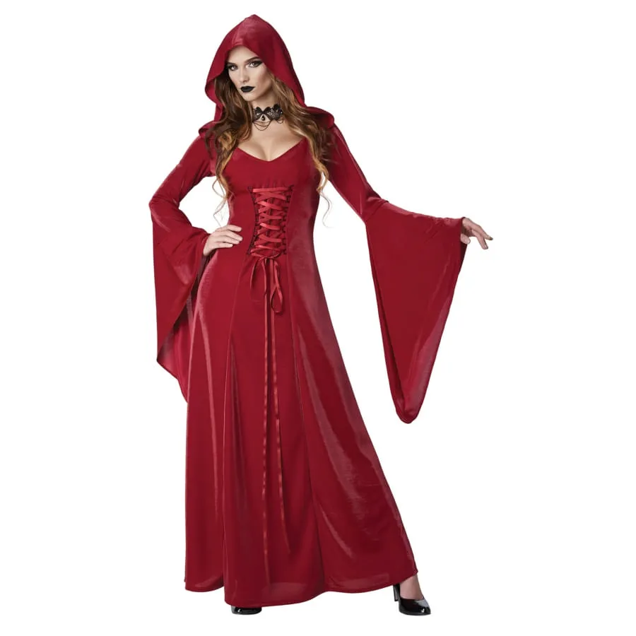 Longue robe rouge médiévale unie pour adulte