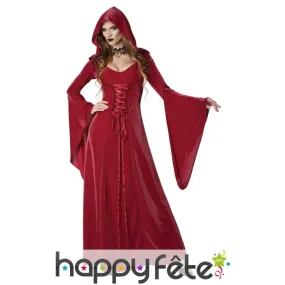 Longue robe rouge médiévale unie pour adulte