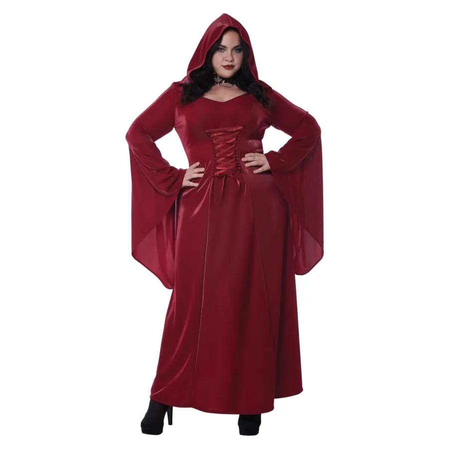 Longue robe rouge médiévale unie pour adulte