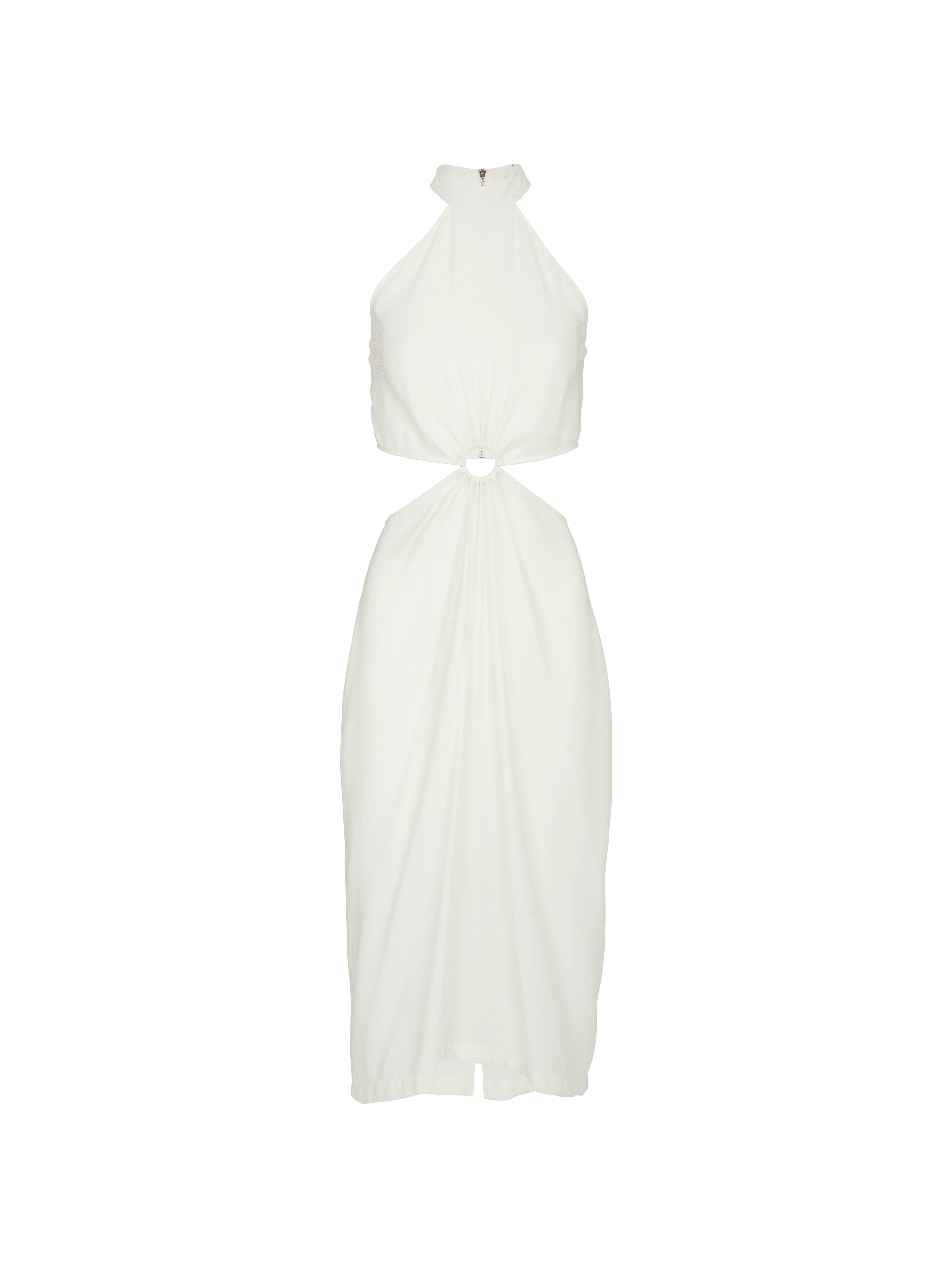 MARGUERITE - Robe midi ajourée à la taille col montant épaules nues en cupro Blanc