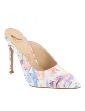 mules à talons cuir vernis blanc et violet 11 cm