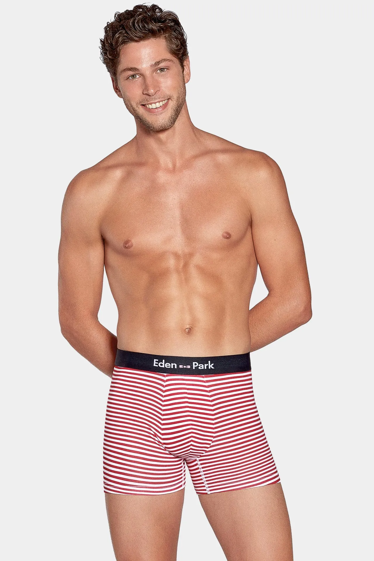 Pack de 2 boxers blanc rayures rouge et uni bleu foncé