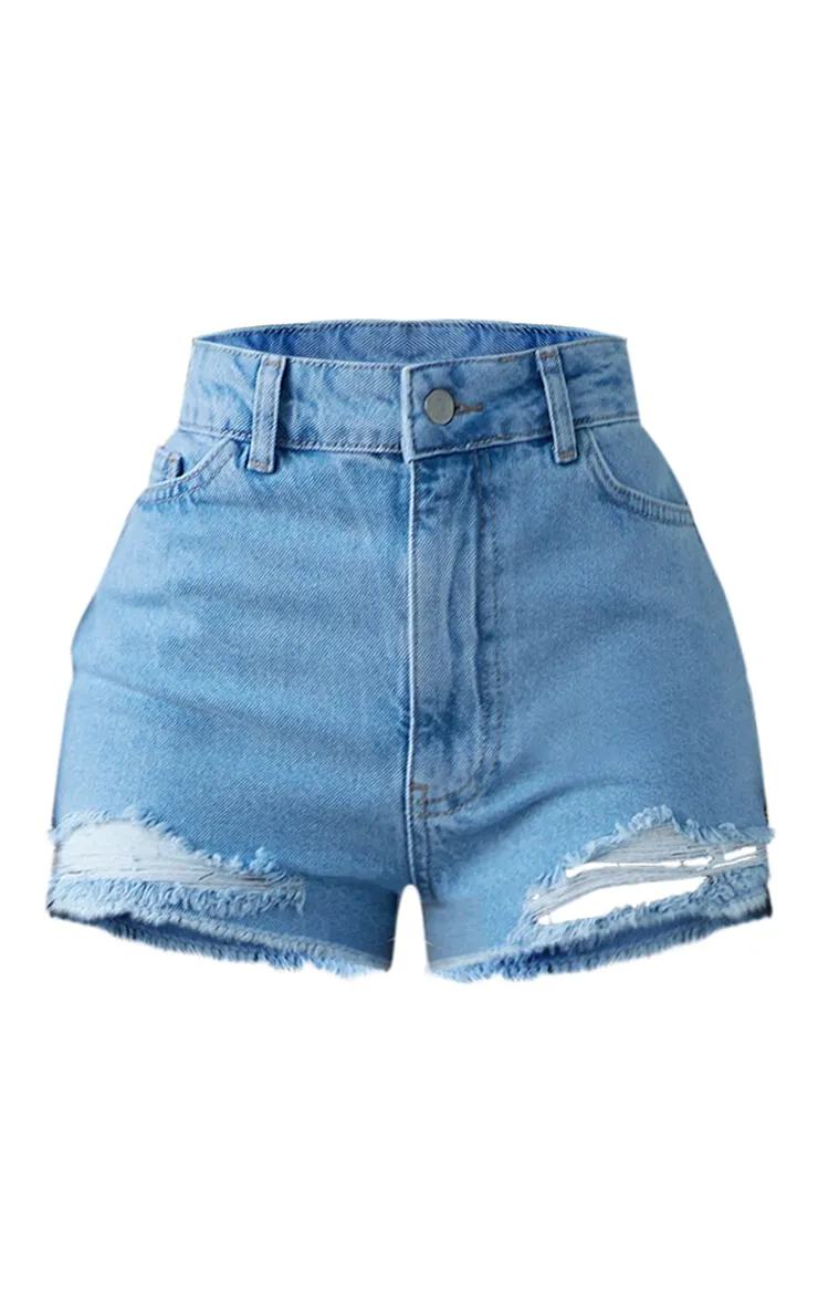 PRETTYLITTLETHING Shape Short en jean effet javélisé déchiré