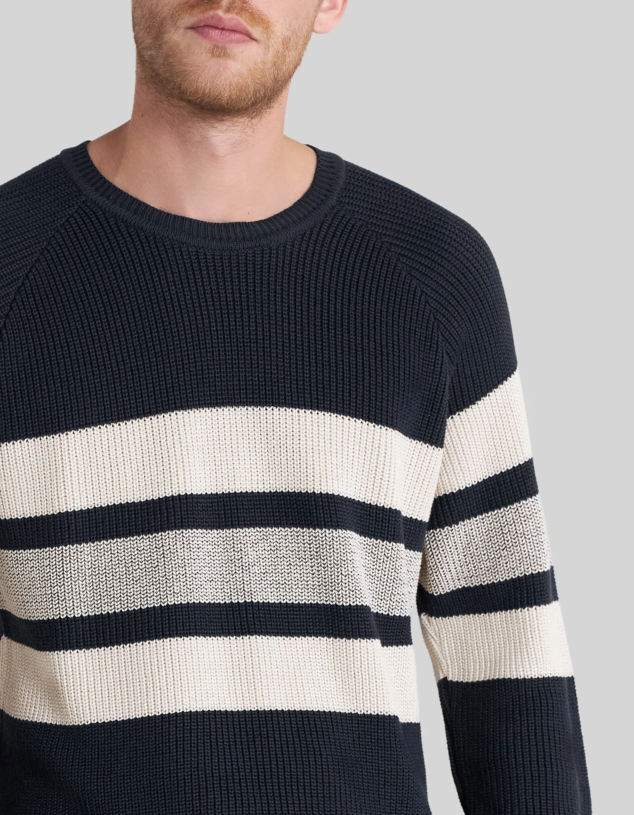 Pull marine tricot rayures écrues Homme