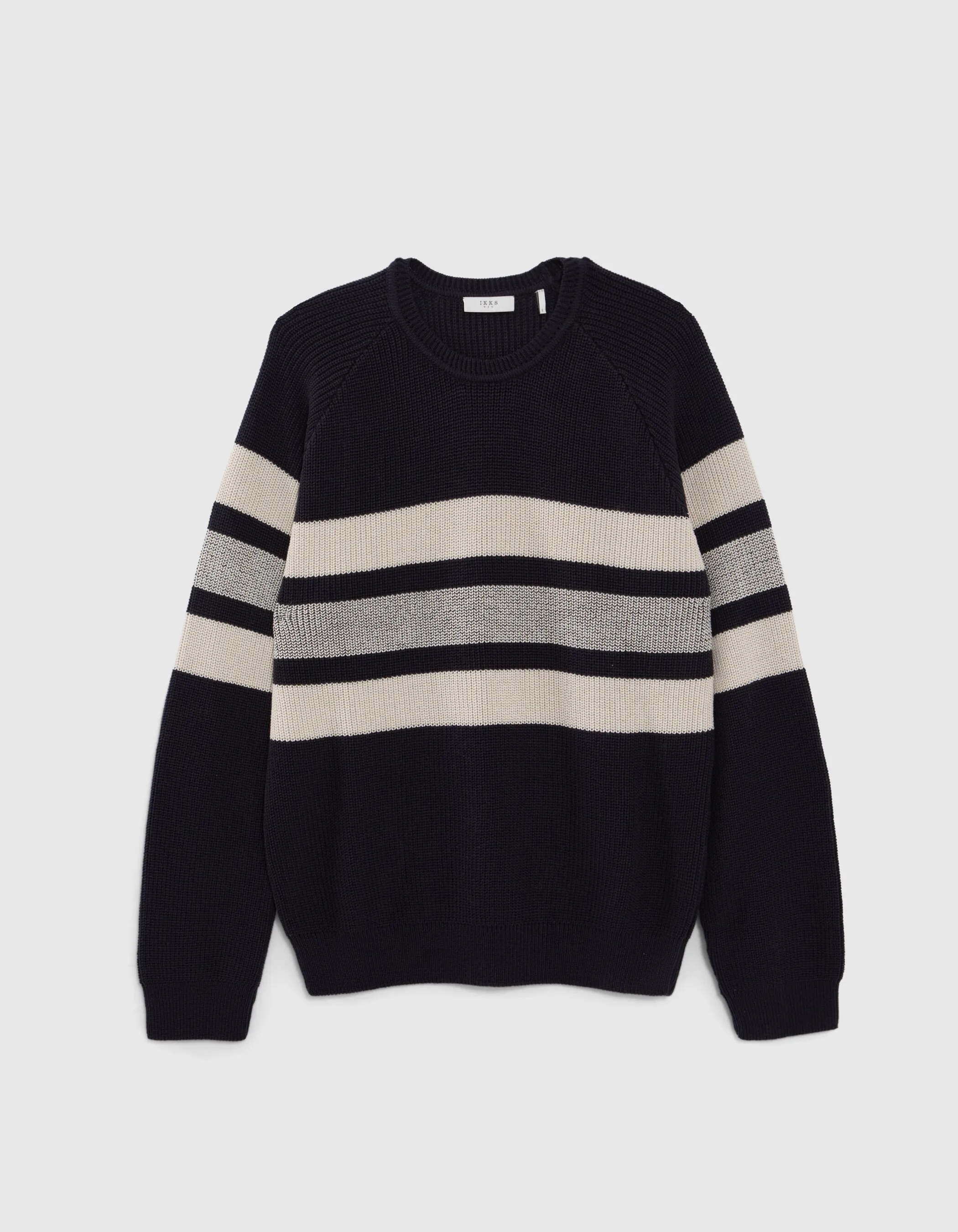 Pull marine tricot rayures écrues Homme