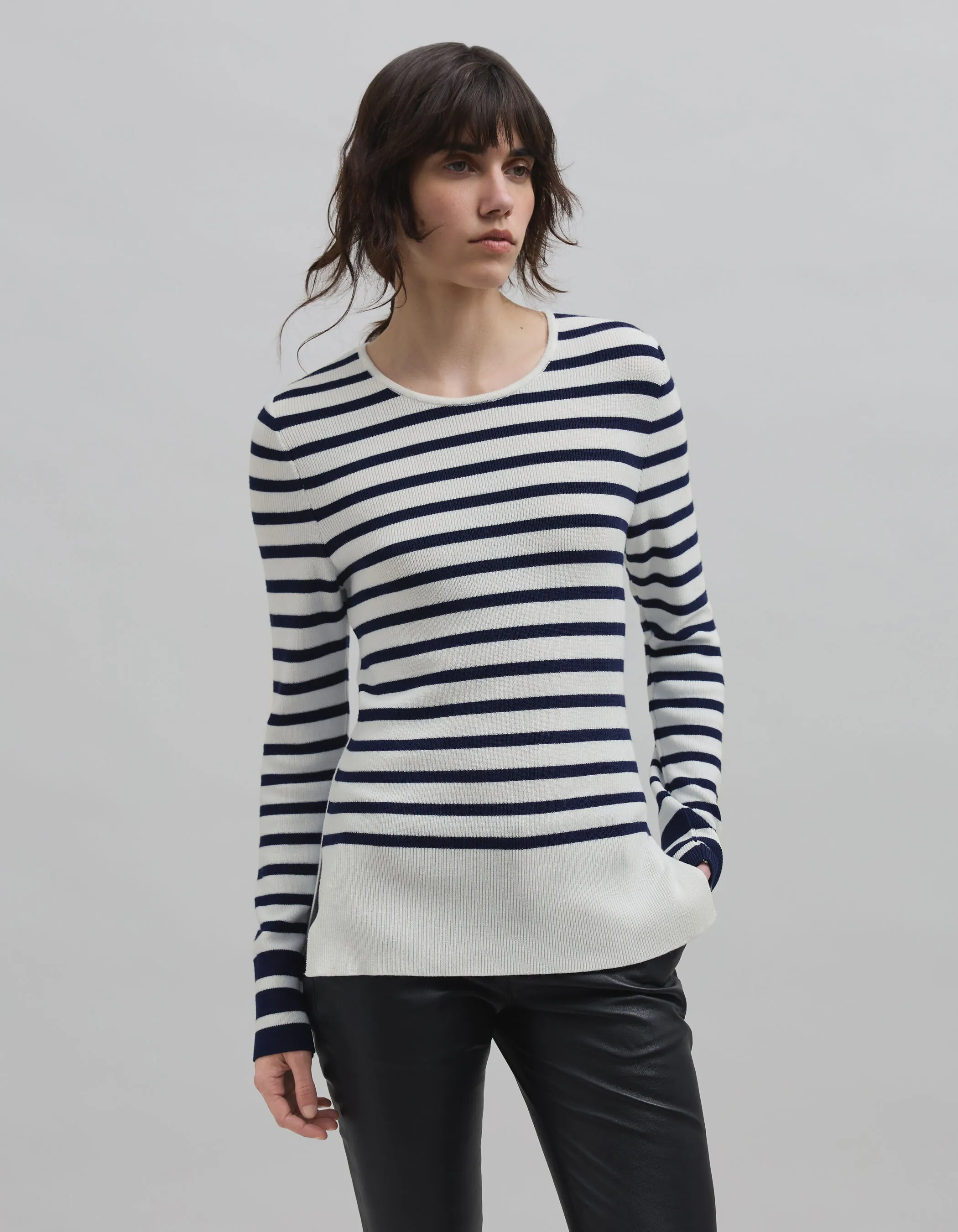 Pull marinière tricot avec badge Femme