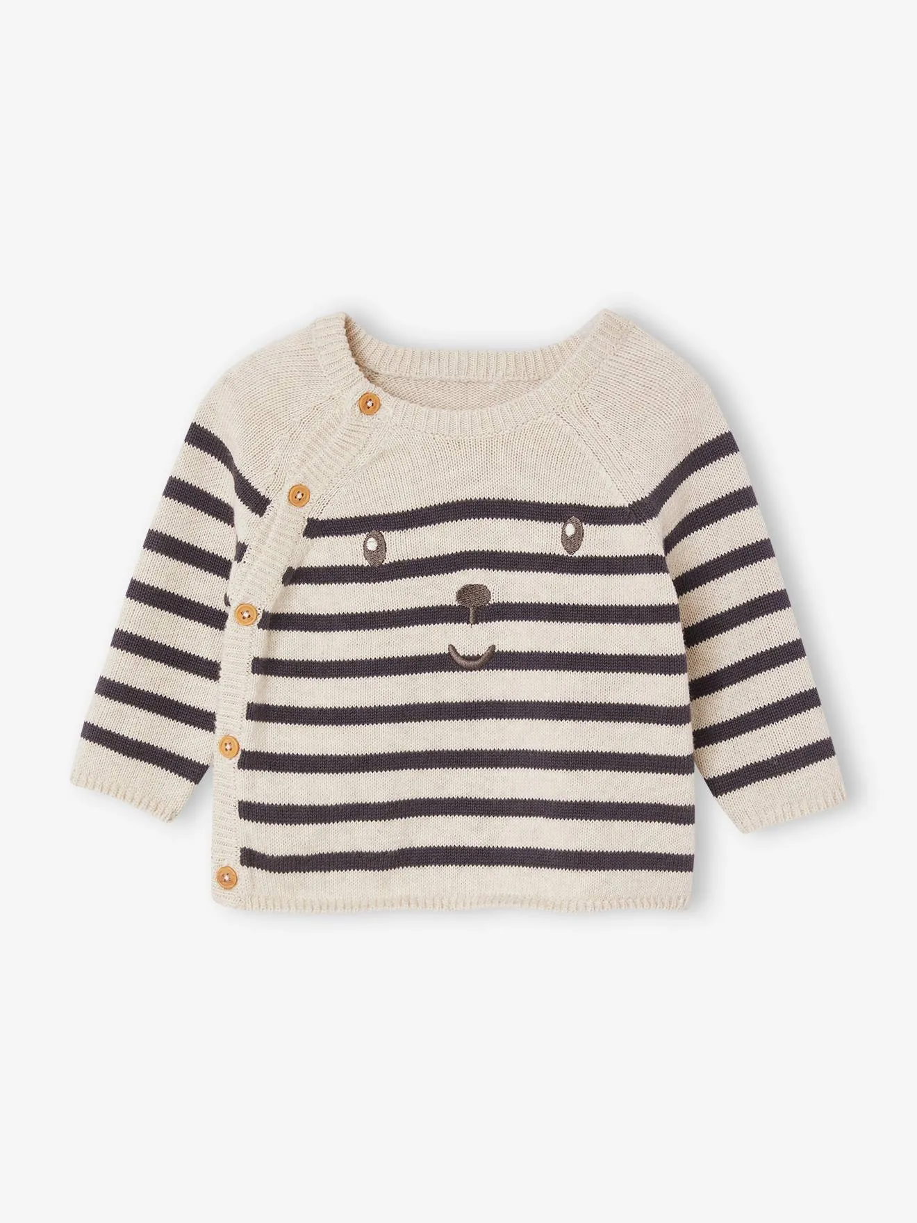 Pull marinière bébé en coton beige chiné - Vertbaudet