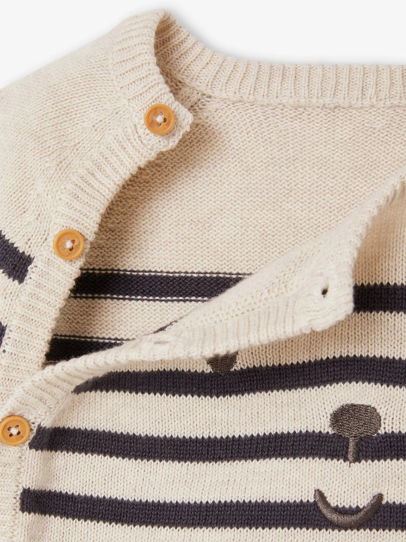 Pull marinière bébé en coton beige chiné - Vertbaudet