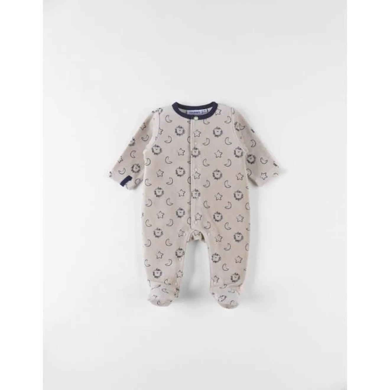 Pyjama 1 pièce imprimé lion en velours beige - Noukies