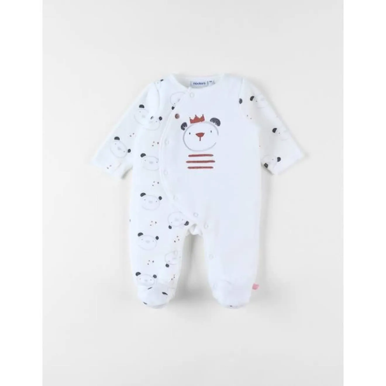 Pyjama 1 pièce imprimé ours en velours blanc - Noukies