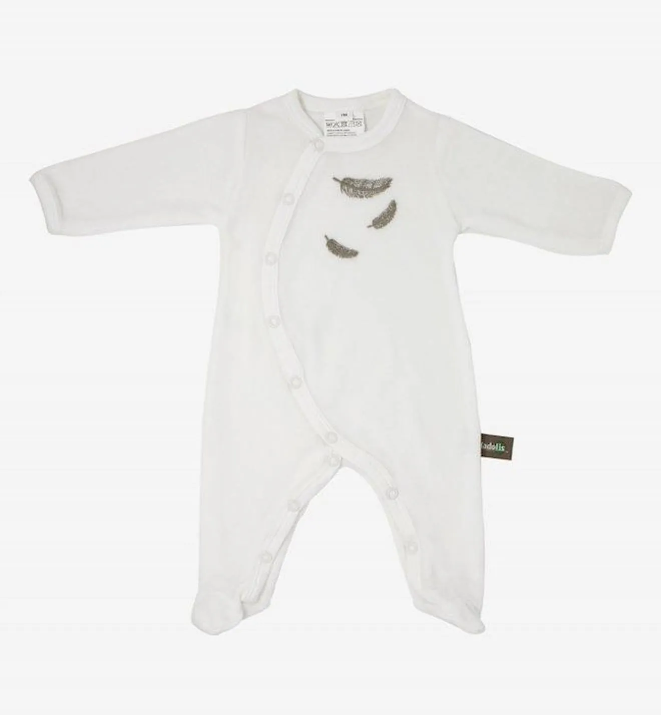 Pyjama bébé en Coton Bio à motifs plumes colorées gris - Kadolis