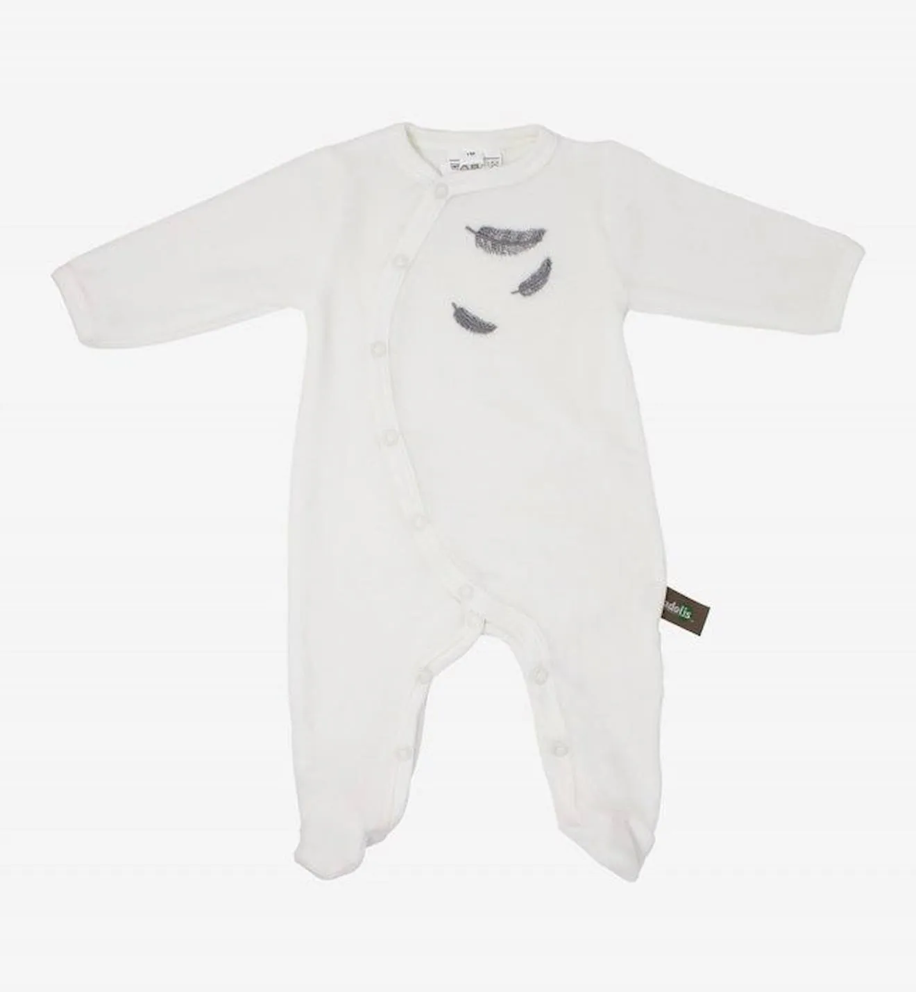 Pyjama bébé en Coton Bio à motifs plumes colorées gris - Kadolis