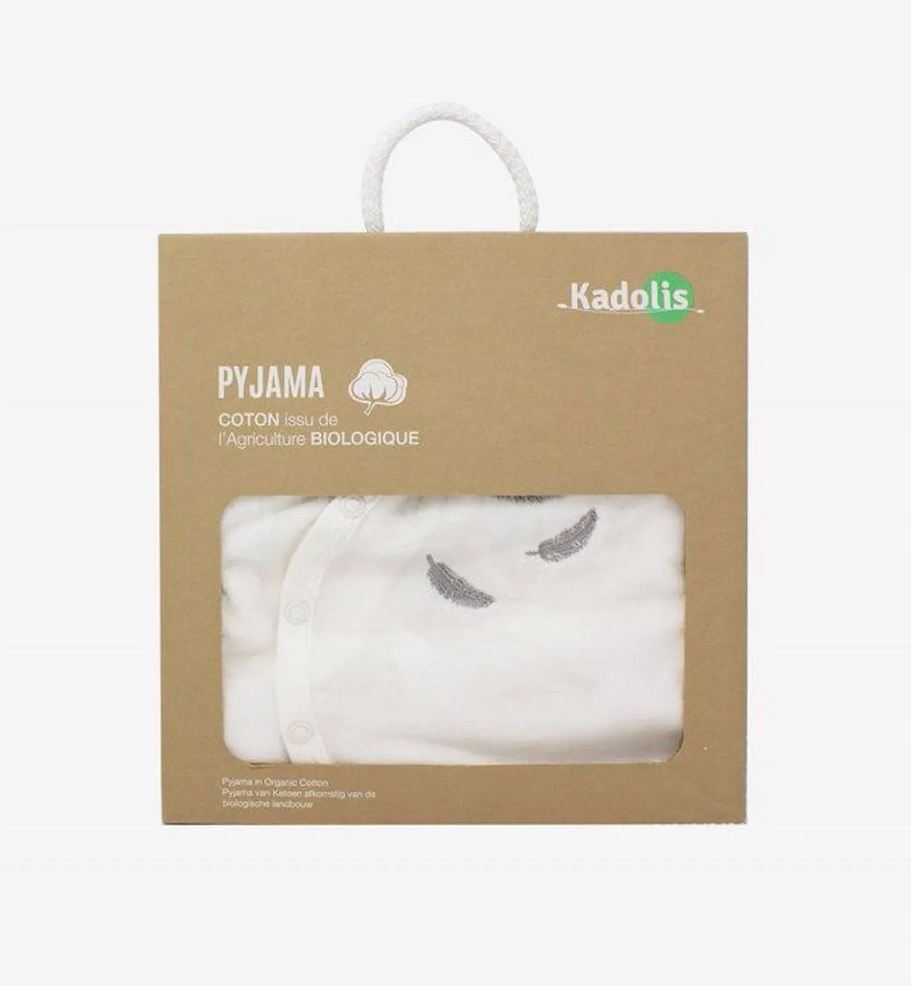 Pyjama bébé en Coton Bio à motifs plumes colorées gris - Kadolis